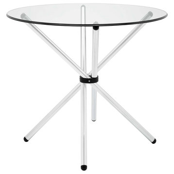 Baton Round Tempered Glass and Steel Dining Table, Clear