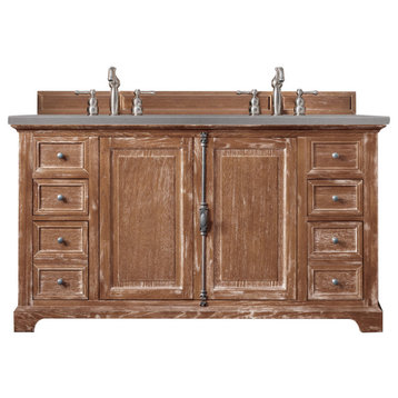 Providence 60" Double Vanity Cabinet, Driftwood,, 3 Cm Gray Expo Quartz Top