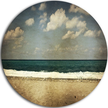 Vintage Beach With Heavy Clouds, Seashore Disc Metal Wall Art, 23"