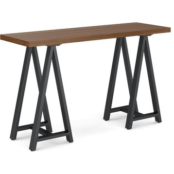 Modern Industrial Console Table, Sawhorse Legs & Pine Top, Walnut