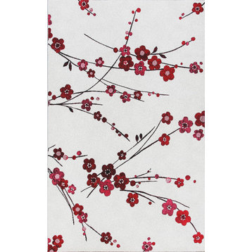 Infinity Cherry Blossom Rug, Ivory/Red, 5'3"x7'7"