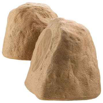 8" 200W Weather Resistant Outdoor Rock Speaker Pair, Brown