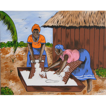 Isiah Nicholas, Grating Cassava, Acrylic Painting