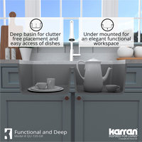 Karran Undermount Quartz 33" 50/50 Double Bowl Kitchen Sink Kit, Grey