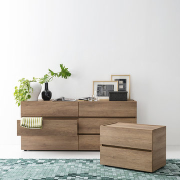 Huron Nightstand - Vintage Oak Melamine Wood Finish Frame and Drawers