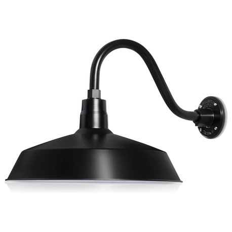 17in. Barn Light Fixture With Gooseneck Arm, Satin Black, 14-1/2" Long Gooseneck Arm