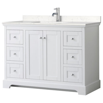 Avery 48, Single Vanity, White, Light-Vein Carrara Marble Top, Square Sink