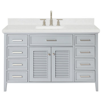 Ariel Kensington 54" Single Rectangle Sink Bathroom Vanity, Carrara Quartz, Grey