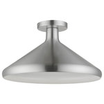 Livex Lighting - Livex Lighting 1 Light Brushed Aluminum Semi-Flush Mount - Featuring a clean and crisp modern look, the Geneva 1-light flush mount makes a contemporary statement with the smooth cone shape of its brushed aluminum finish exterior. A gleaming shiny white finish on the interior of the metal shade brings a refined touch of style.