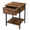 Industrial Design Nightstand with Drawer and Shelf , Rustic Brown
