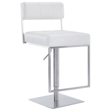 Kylee Swivel Barstool in Faux Leather, White