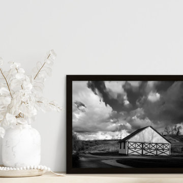 Aging Barn in the Morning Sun in Black & White Rustic Farmhouse Style Wall Art P