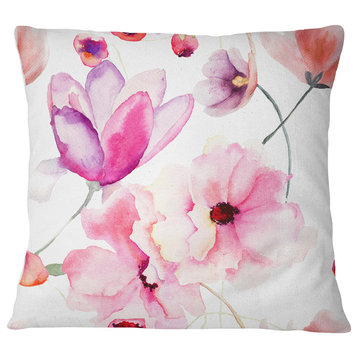 Seamless Pattern of Pink Flowers Flower Throw Pillow, 16"x16"