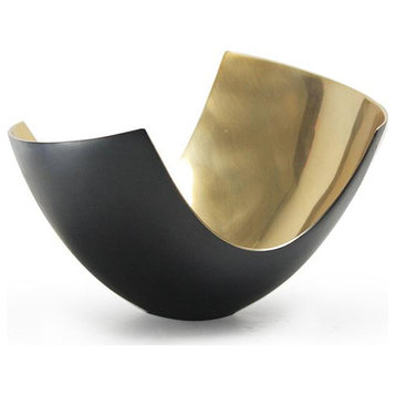 Elegant Metal Curve Vase, Black / Gold, Small