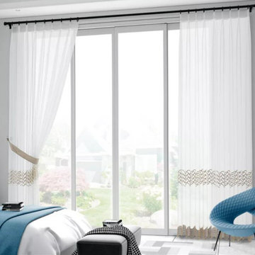 QY7121SMC Elbert Ripple Embroidered Double Pinch Pleat Ready Made Sheer Curtains