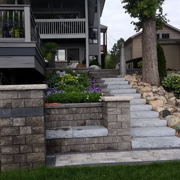 Unilock Ledgestone Step Staircases w/ Oaks Ortana Retaining Walls & Pillars