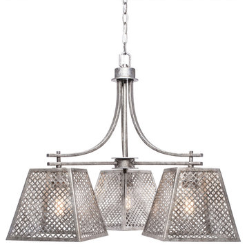 Corbello 3-Light Chandelier, 9.5" Aged Silver Shades and Clear Antique LED Bulbs