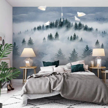 «Blue forest in the fog» wall mural.