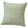 Multicolored Linen Greek Key 18" Geometric Throw Pillow, Green/Blue, Pillow Cove