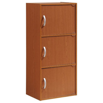 Hodedah 3 Shelf 3 Door Multi-Purpose Wooden Bookcase in Cherry Finish