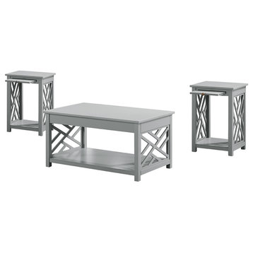 Coventry 36" Coffee Table and Two End Tables, Tray, Set of 3, Gray