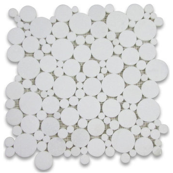 Thassos White Marble Bubble Round Paramount Mosaic Tile Polished, 1 sheet