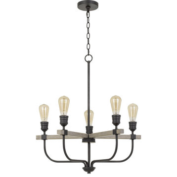 Sion 5 Light Chandelier, Natural Wood and Iron