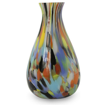 Carnival Colors Hand Blown Art Glass Vase