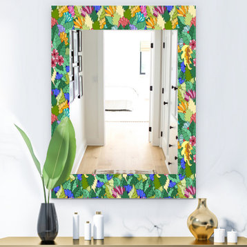 Designart Tropical Mood Foliage 1 Modern Frameless Wall Mirror, 28x40