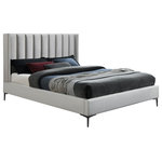 Meridian Furniture - Nadia Velvet Upholstered Bed, Cream, King - Revamp your bedroom space with this Nadia velvet king-size bed. Lovely and eye-grabbing, this pretty bed features an ultra-high headboard that's dramatic and funand that provides just the right spot for leaning your back against while you watch TV or read. Deep vertical channel tufting and a wing-back design add to the luxe look of this headboard, and soft cream velvet fabric ensures its visual appeal from all angles. Matte black metal legs finish the bed off and provide clearance below for sweeping.