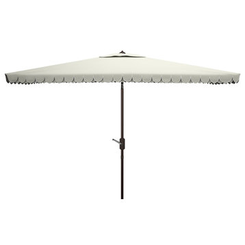 Safavieh Elegant Valance 6.5'x10' Rectangle Umbrella, Beige/White