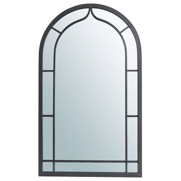 33.07"H Oversized Black Metal/Glass Arched Wall Mirror