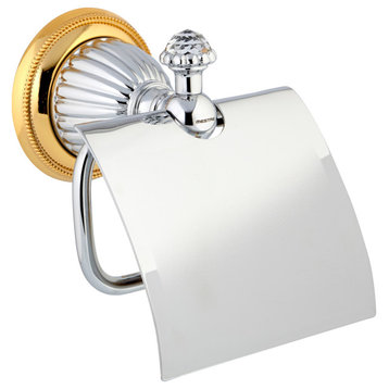 Artica Swarovski toilet paper holder with cover. Luxury toilet roll holder., Chrome-Gold