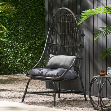 Cortina Outdoor Wicker Basket Chair With Cushion, Dark Gray/Gray