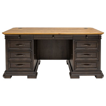 Double Pedestal Executive Desk, Fully Assembled, Brown