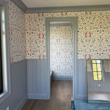 Wildflower Wallpaper Library Nook with Mirror-Matched Window Wall