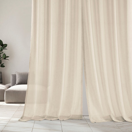 Solid FauxLinen Sheer Curtain, Single Panel, Cotton Seed, 50"x96"