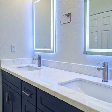 Modern Navy Blue Bathroom Vanity with LED Backlit Mirrors