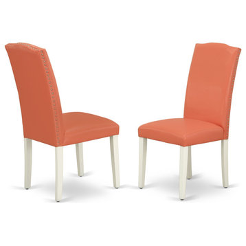 Set of 2 Encinal Parson Chair-Linen White Leg, Color Pink Flamingo