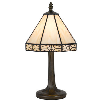 Tree Like Metal Body Tiffany Table Lamp With Conical Shade,Beige And Bronze