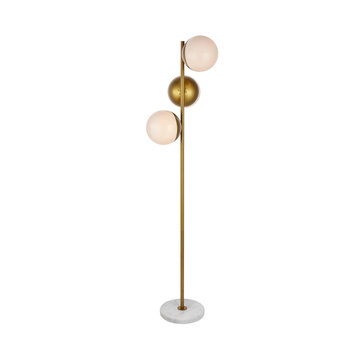 Eclipse 3-Light Floor Lamp, Brass With Frosted White Glass