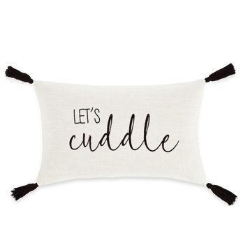 Let'S Cuddle Script Decorative Pillow Cover White Single 13x20