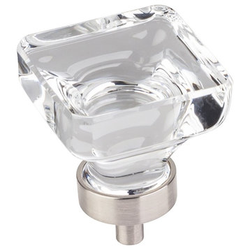Jeffrey Alexander Harlow 1-3/8" Square Glass Knob, Satin Nickel