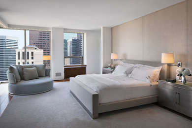 Example of a trendy bedroom design in New York with multicolored walls