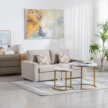 Nolan 67" Linen Loveseat with Pillows and Interchangeable Legs