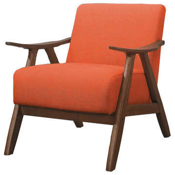 Fabric Upholstered Accent Chair With Curved Armrests, Orange