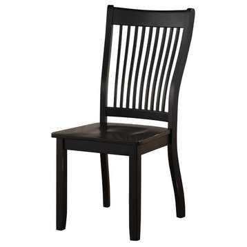 Benzara BM186186 Transitional Wood Side Chair with Slatted Backrest, S/2, Black