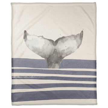 Whale Tail Stripes Navy 50x60 Throw Blanket