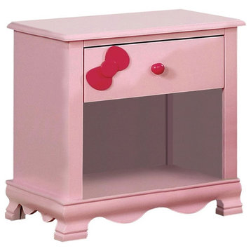 Bowery Hill 1-Drawer Transitional Wood Nightstand with Open Self in Pink