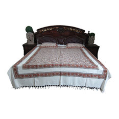 Mogul Interior - Indian Bedding Cotton Kalamkari Design Bedspreads 2 Pillows Boho Paisley Design - Sheet And Pillowcase Sets